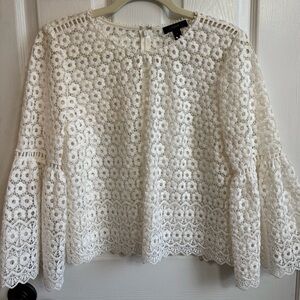 J. Crew Cream Crochet Lace Bell-Sleeved Top, Size 10